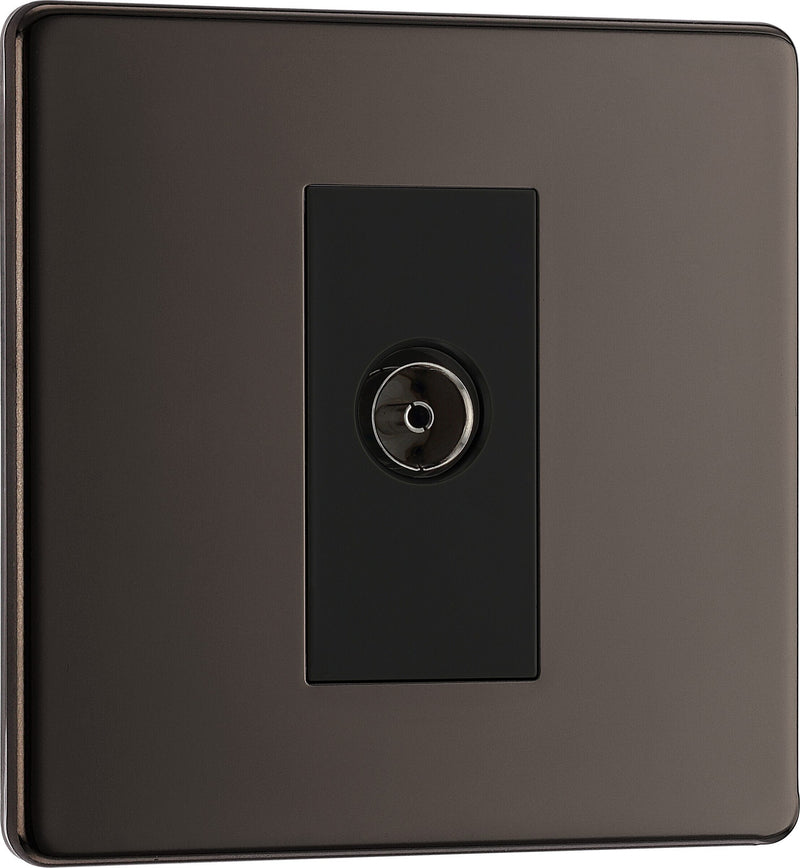BG Electrical Flatplate Screwless Black Nickel - Single isolated, co-axial