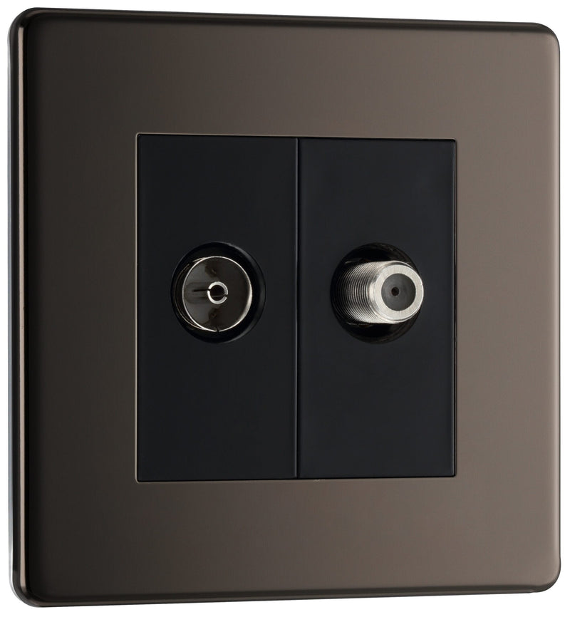 BG Electrical Flatplate Screwless Black Nickel - Double satellite and co-axial