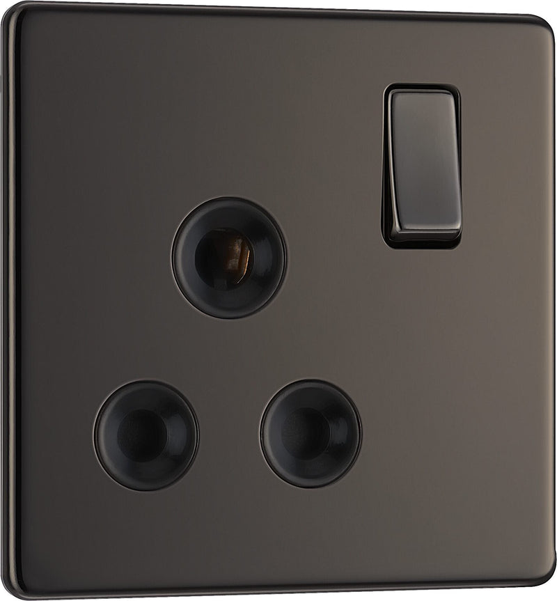 BG Electrical Flatplate Screwless Black Nickel - 15A single, switched, round pin