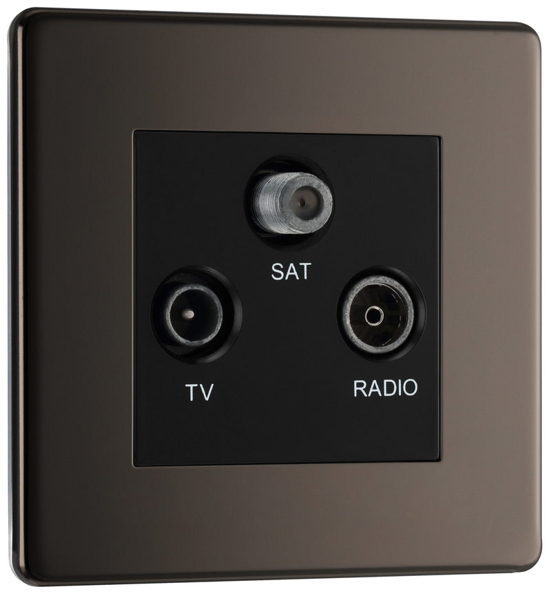 BG Electrical Flatplate Screwless Black Nickel - Triple TV/FM/SAT triplex - screened