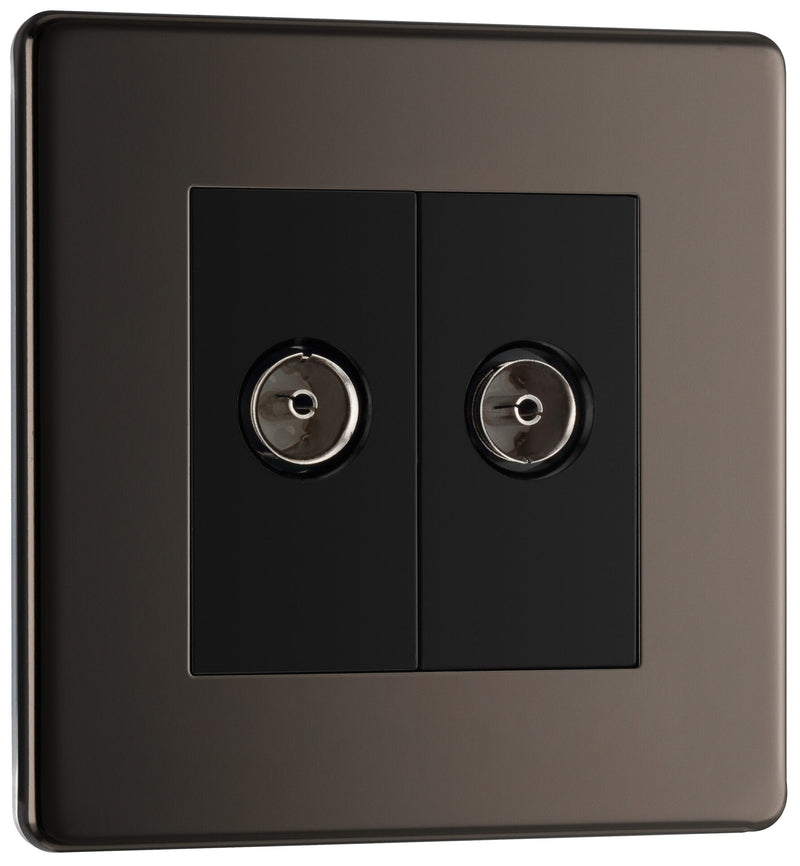 BG Electrical Flatplate Screwless Black Nickel - Double co-axial