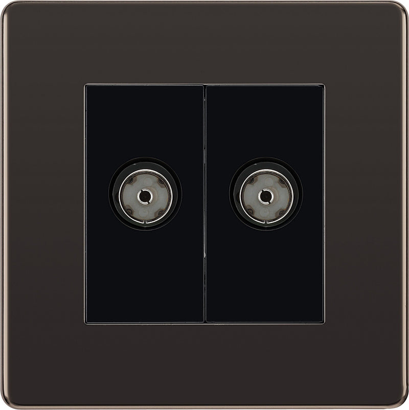 BG Electrical Flatplate Screwless Black Nickel - Double isolated, co-axial