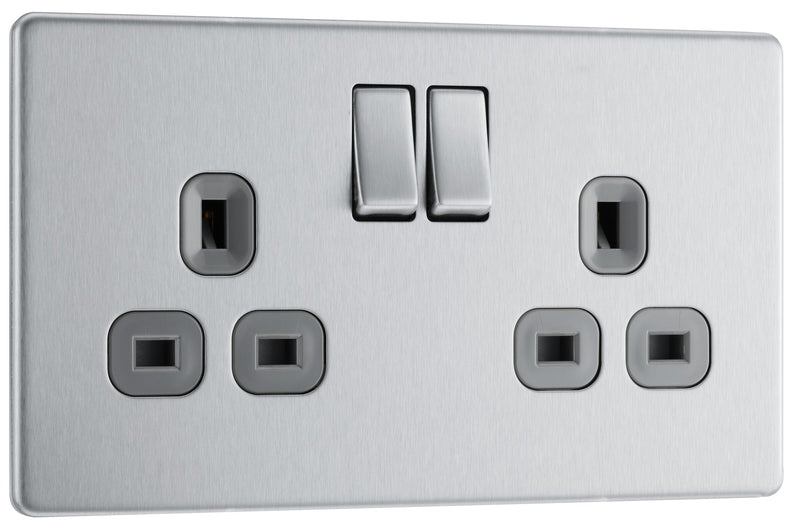 BG Electrical Flatplate Screwless Brushed Steel - Double, switched, double pole