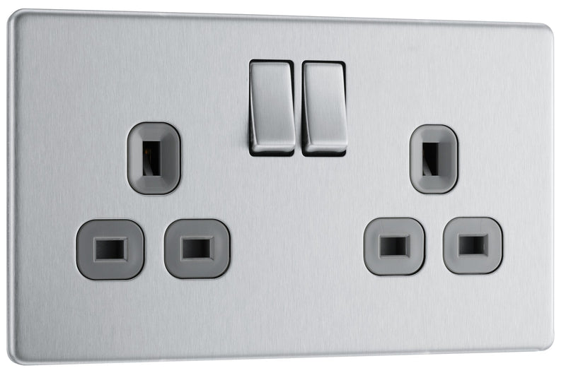 BG Electrical Flatplate Screwless Brushed Steel - Double, switched, double pole