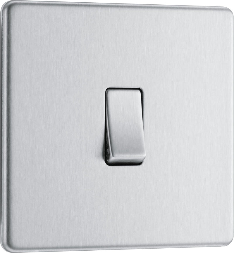 BG Electrical Flatplate Screwless Brushed Steel - Single, 2 way switch