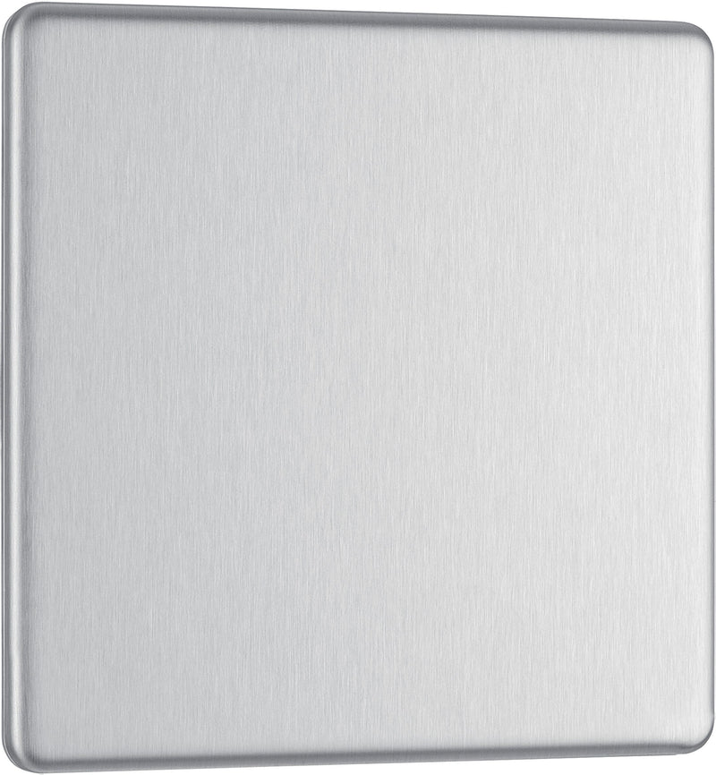 BG Electrical Flatplate Screwless Brushed Steel - Single, blank plate