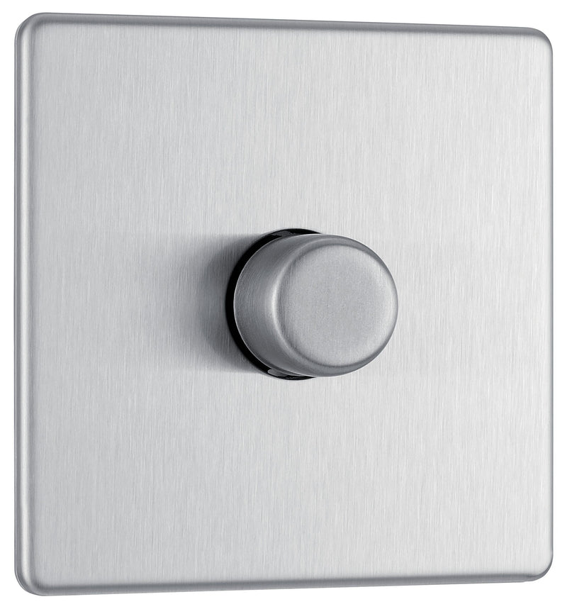 BG Electrical Flatplate Screwless Brushed Steel - Single, 2 way push 200W