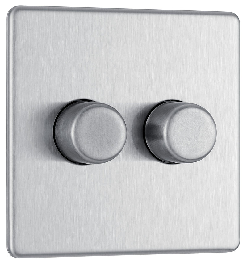 BG Electrical Flatplate Screwless Brushed Steel - Double 2 way push 200W
