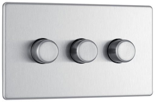 BG Electrical Flatplate Screwless Brushed Steel - Triple 2 way push 200W
