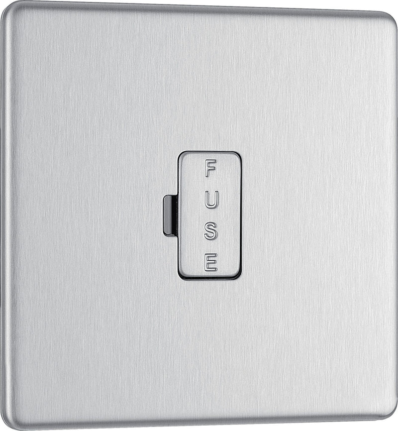 BG Electrical Flatplate Screwless Brushed Steel - Unswitched and fused
