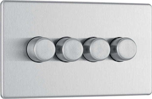 BG Electrical Flatplate Screwless Brushed Steel - Quadruple 2 way push 200W