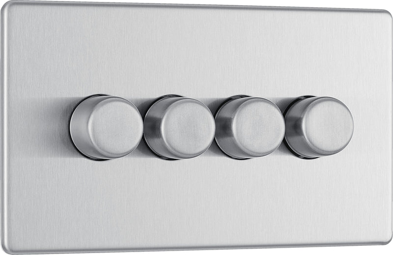 BG Electrical Flatplate Screwless Brushed Steel - Quadruple 2 way push 200W