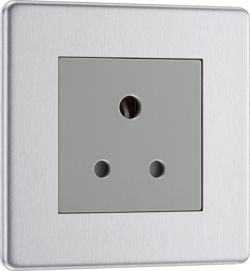 BG Electrical Flatplate Screwless Brushed Steel - 5A, single, unswitched, round pin