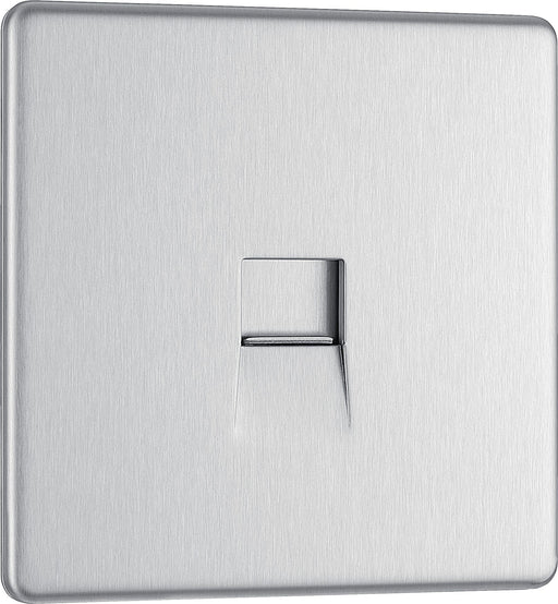 BG Electrical Flatplate Screwless Brushed Steel - Single, RJ11 telephone socket