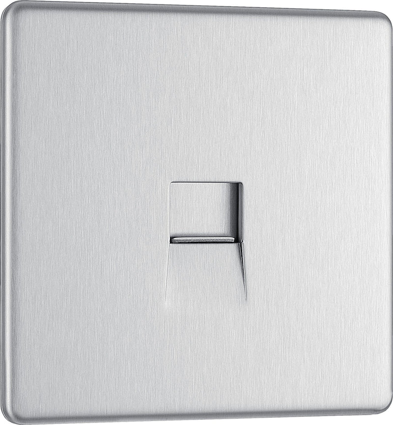 BG Electrical Flatplate Screwless Brushed Steel - Single, RJ11 telephone socket