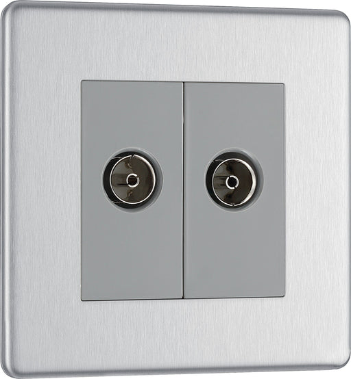 BG Electrical Flatplate Screwless Brushed Steel - Double, co-axial