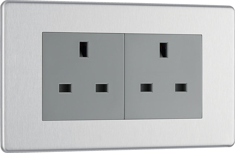 BG Electrical Flatplate Screwless Brushed Steel - Double unswitched, double pole