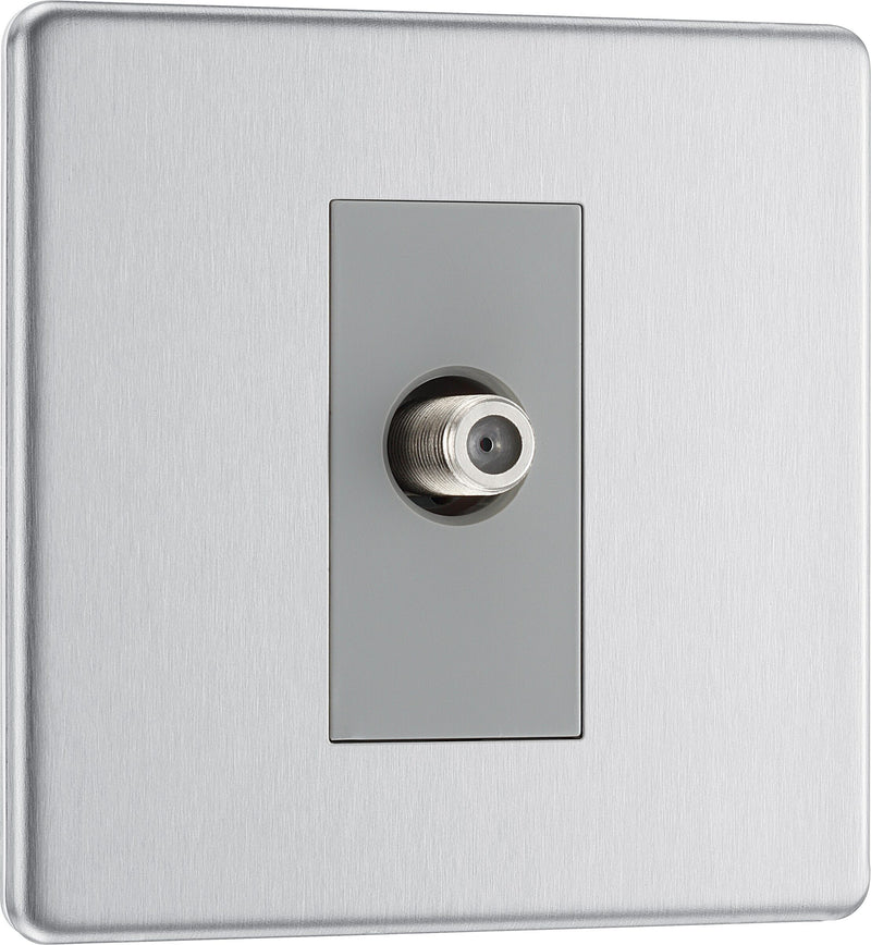 BG Electrical Flatplate Screwless Brushed Steel - Single, satellite