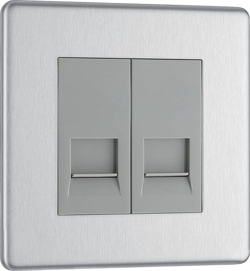 BG Electrical Flatplate Screwless Brushed Steel - Double, telephone socket, secondary