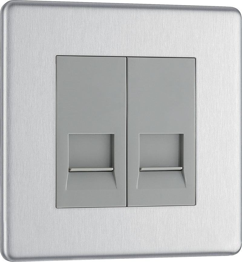 BG Electrical Flatplate Screwless Brushed Steel - Double, telephone socket, secondary