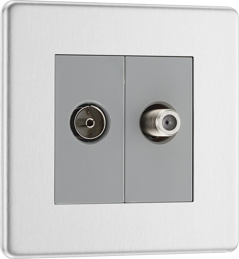 BG Electrical Flatplate Screwless Brushed Steel - Double, satellite and co-axial