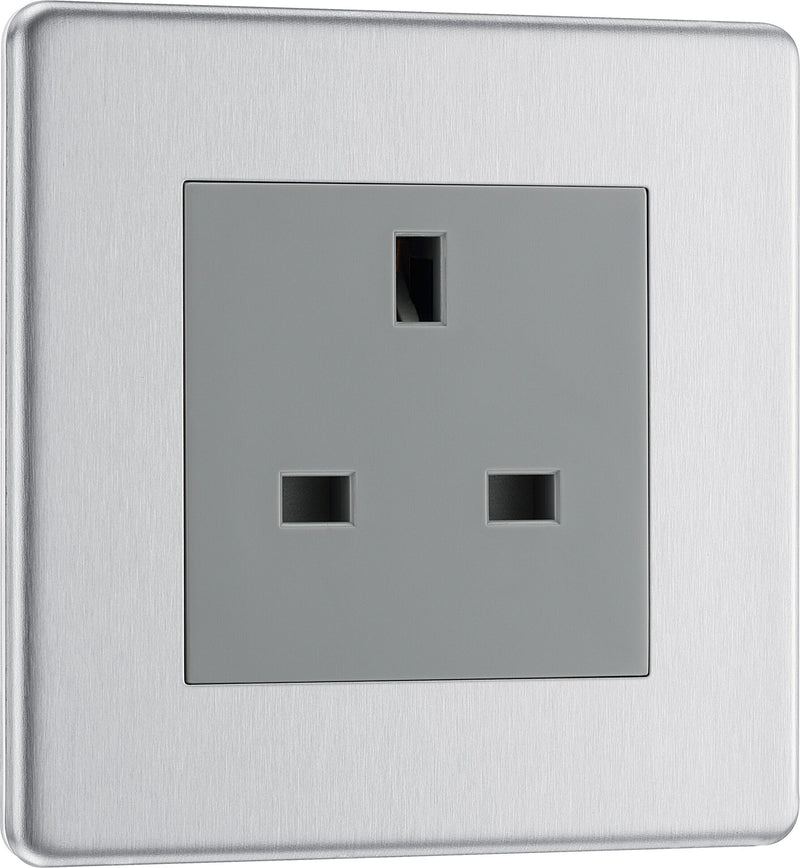 BG Electrical Flatplate Screwless Brushed Steel - Single unswitched, double pole