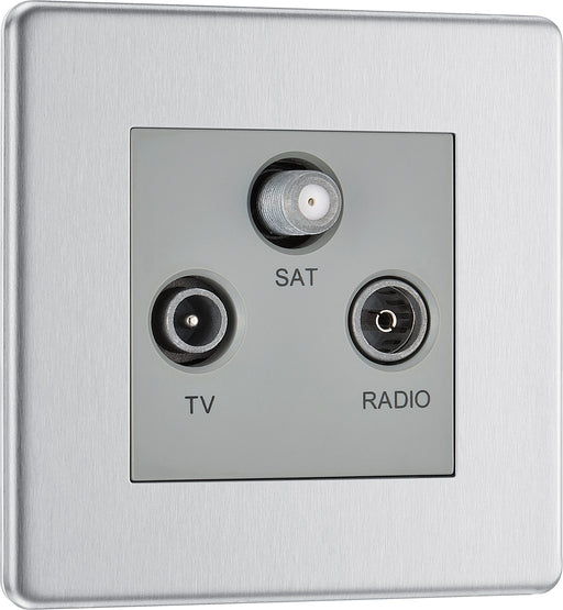 BG Electrical Flatplate Screwless Brushed Steel - Triple TV/FM/SAT triplex - screened