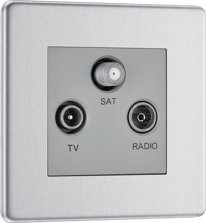 BG Electrical Flatplate Screwless Brushed Steel - Triple TV/FM/SAT triplex - screened