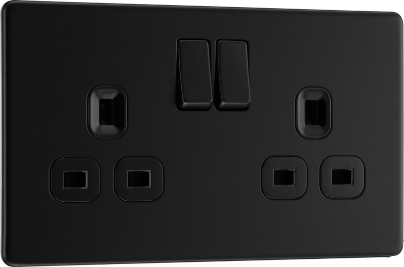 BG Electrical Flatplate Screwless Matt Black - Double switched, double pole