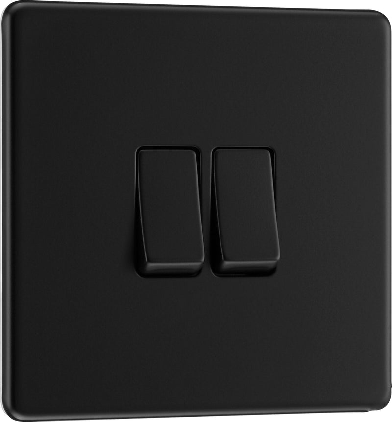 BG Electrical Flatplate Screwless Matt Black - Double, 2 way switch