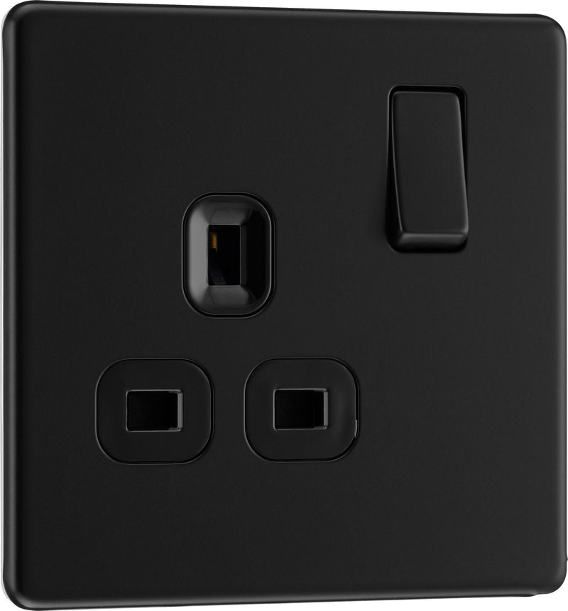 BG Electrical Flatplate Screwless Matt Black - Single switched, double pole