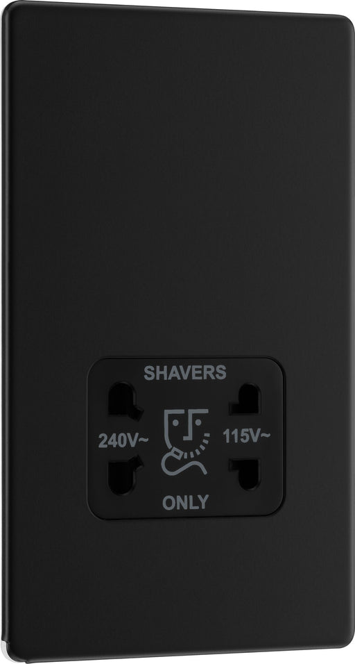 BG Electrical Flatplate Screwless Matt Black - 115/240V dual voltage shaver socket