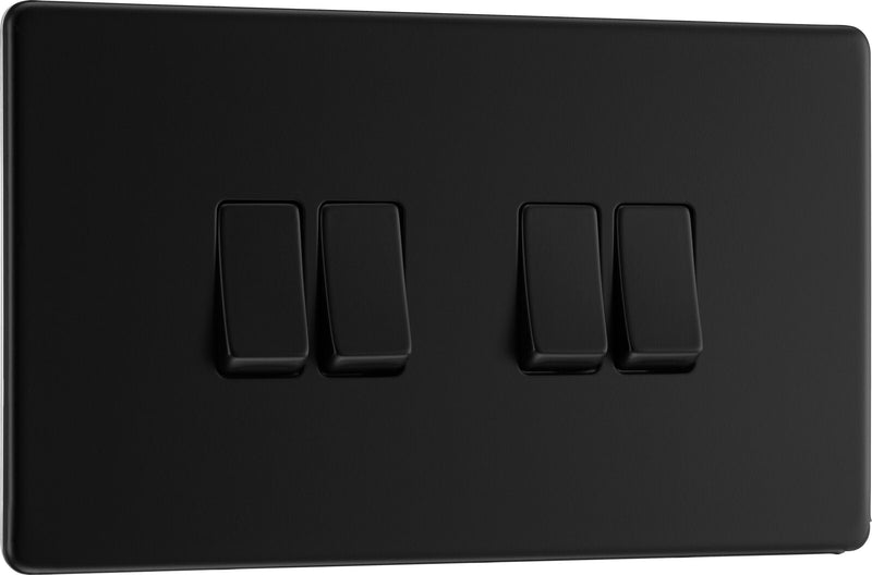 BG Electrical Flatplate Screwless Matt Black - Quadruple, 2 way switch