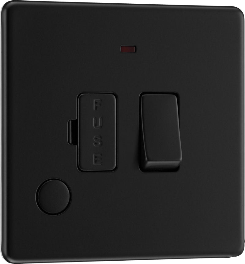 BG Electrical Flatplate Screwless Matt Black - Switched and fused with indicator and flex outlet