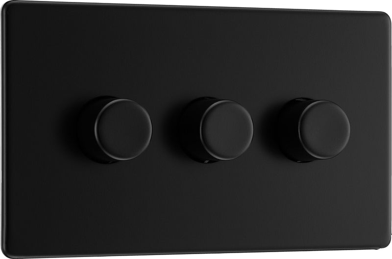 BG Electrical Flatplate Screwless Matt Black - Triple, 2 way push 200W