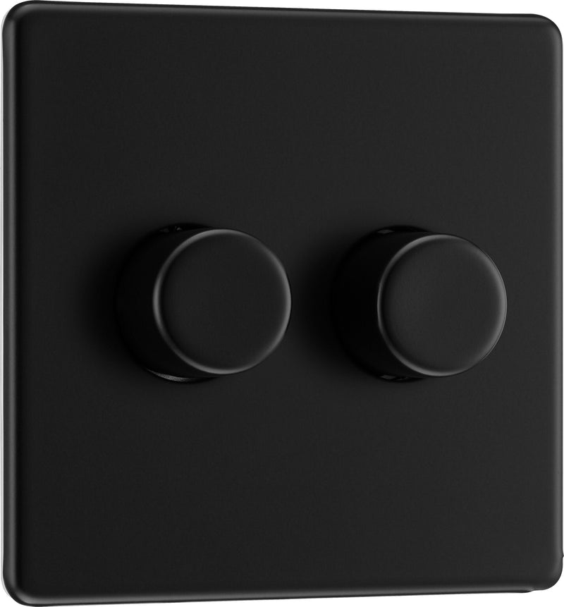 BG Electrical Flatplate Screwless Matt Black - Double, 2 way push 200W