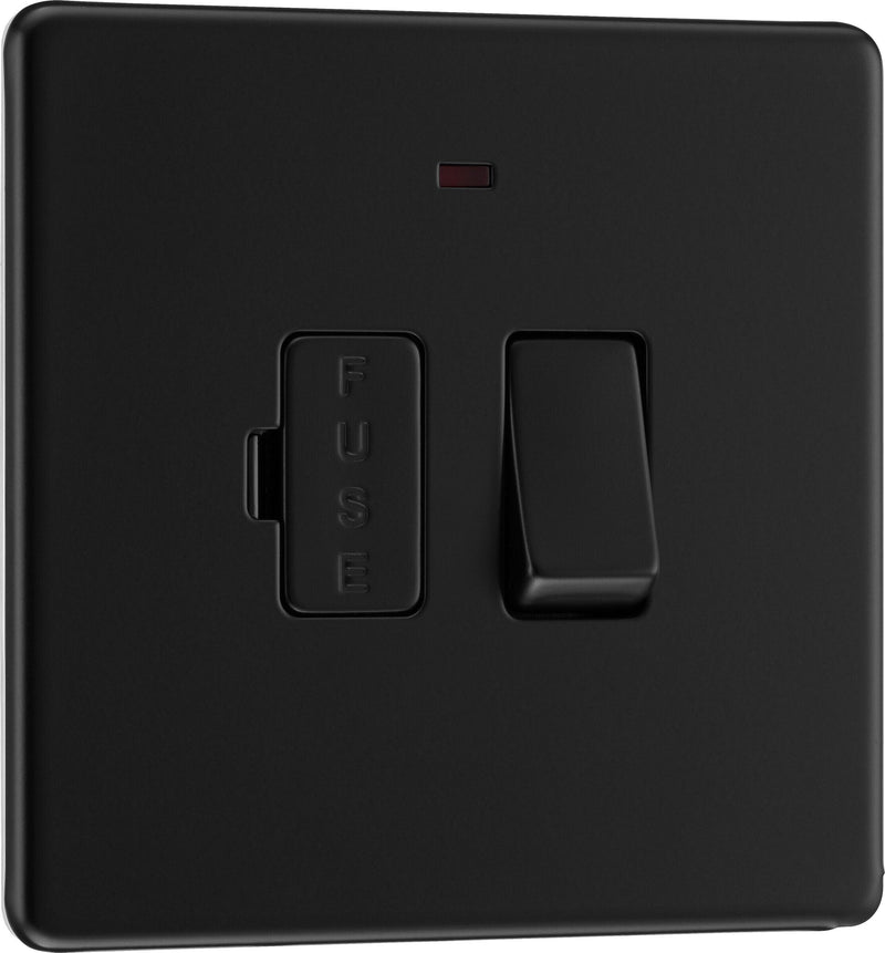 BG Electrical Flatplate Screwless Matt Black - Switched and fused with indicator