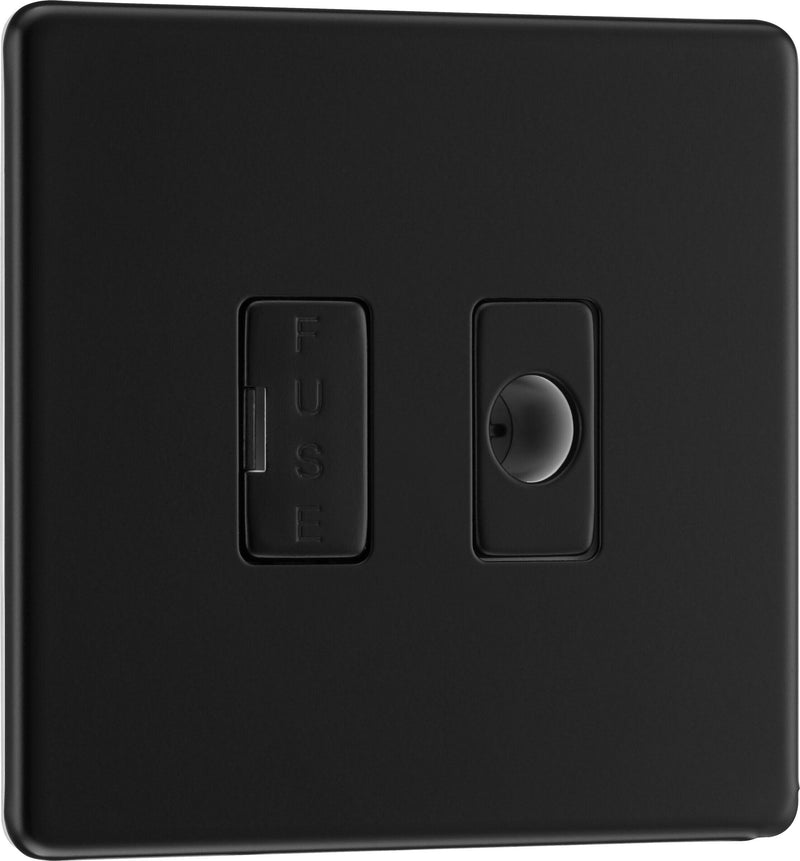 BG Electrical Flatplate Screwless Matt Black - Unswitched and fused with flex outlet