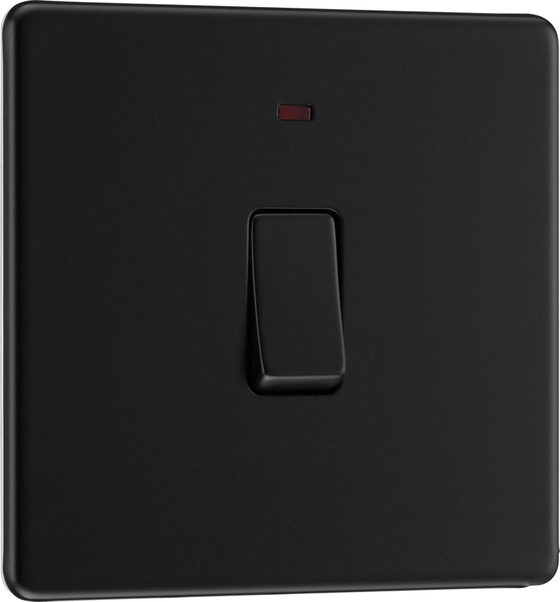 BG Electrical Flatplate Screwless Matt Black - 20A, double pole, with indicator
