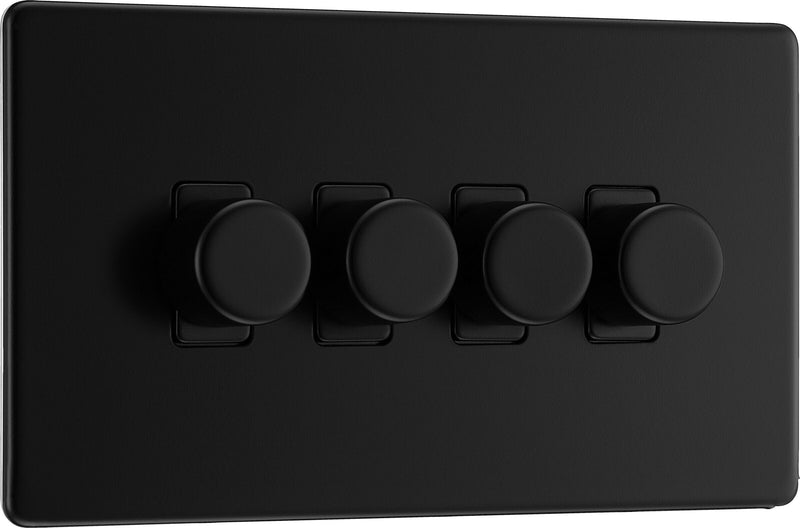BG Electrical Flatplate Screwless Matt Black - Quadruple 2 way push 200W