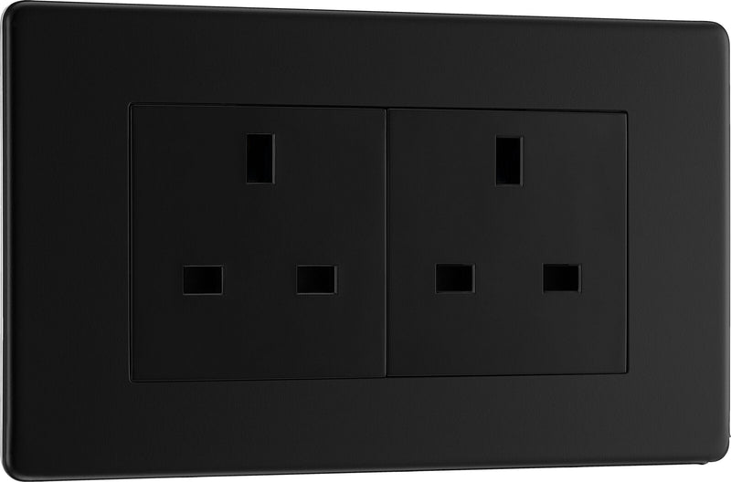 BG Electrical Flatplate Screwless Matt Black - Double unswitched