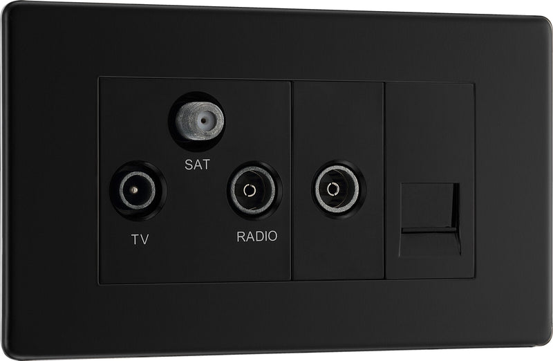 BG Electrical Flatplate Screwless Matt Black - Triplex with BT outlet and co-axial return - screened