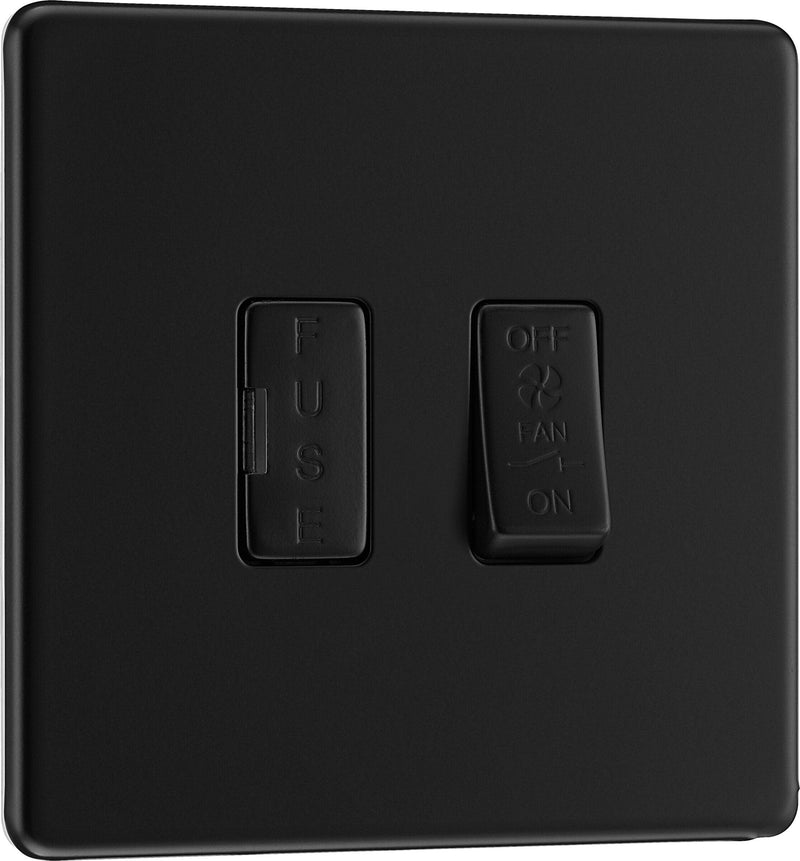 BG Electrical Flatplate Screwless Matt Black - 3 pole fan isolator, fused