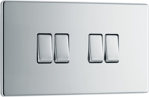 BG Electrical Flatplate Screwless Polished Chrome - Quadruple, 2 way switch