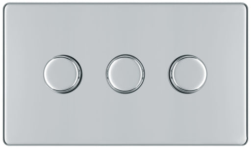 BG Electrical Flatplate Screwless Polished Chrome - Triple, 2 way push 200W