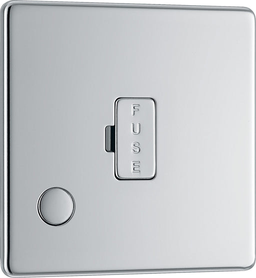 BG Electrical Flatplate Screwless Polished Chrome - Unswitched and fused with flex outlet