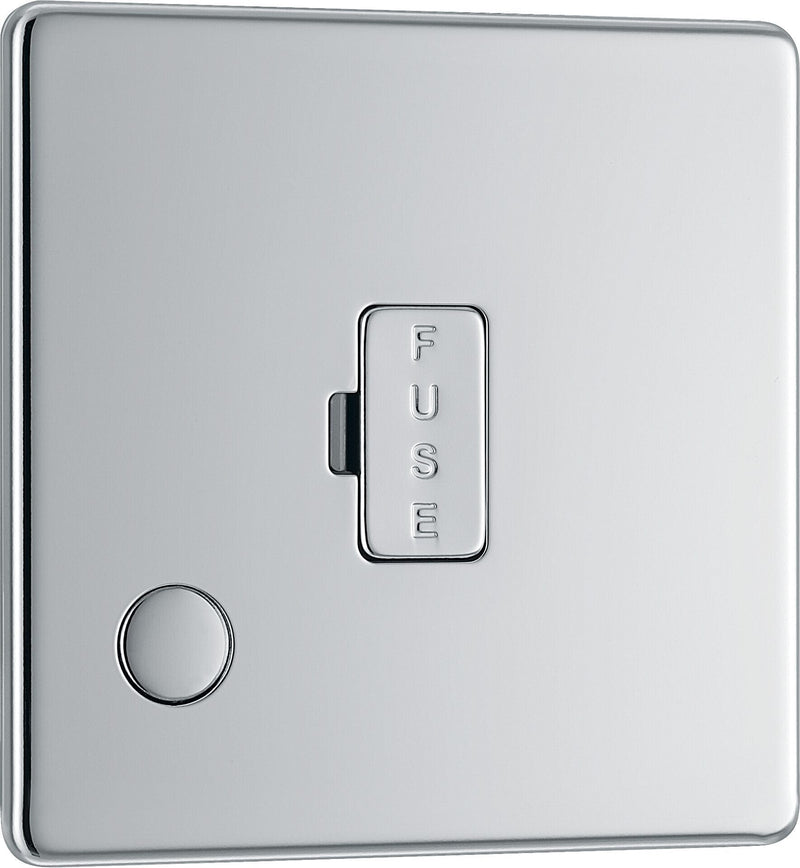 BG Electrical Flatplate Screwless Polished Chrome - Unswitched and fused with flex outlet