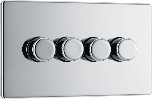 BG Electrical Flatplate Screwless Polished Chrome - Quadruple, 2 way push 200W