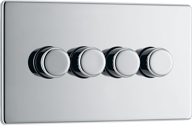 BG Electrical Flatplate Screwless Polished Chrome - Quadruple, 2 way push 200W