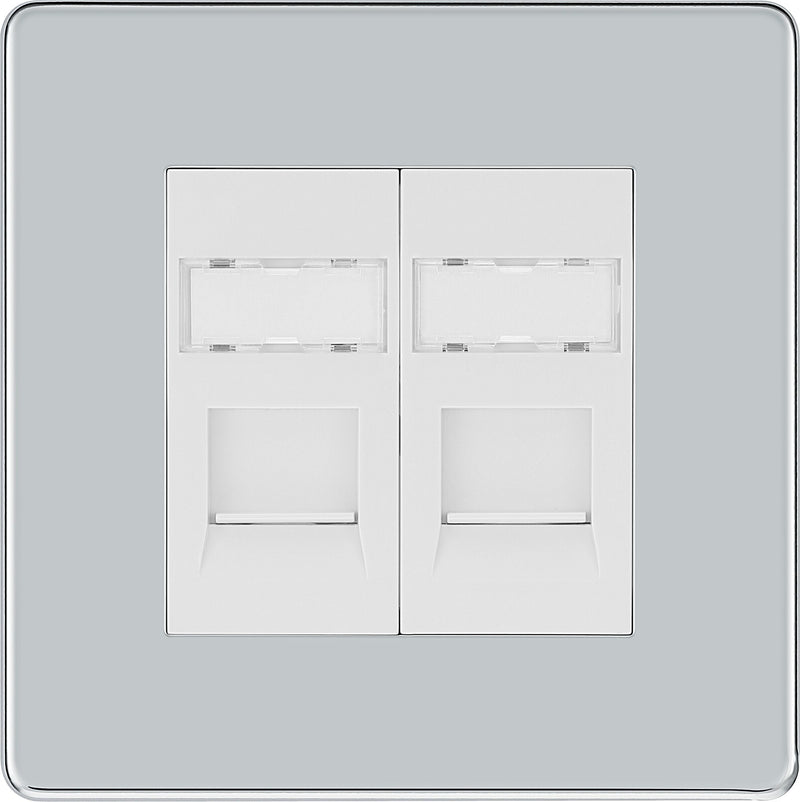 BG Electrical Flatplate Screwless Polished Chrome - Double, RJ45 telephone socket